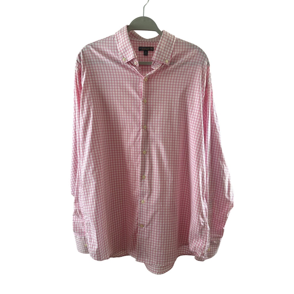 Peter Millar Summer‎ Comfort Pink White Check Button Down Shirt Mens XL